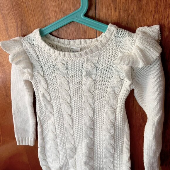 2/$25 Carter's 2T White Cable Knit Dress with Frilly Sleeves - Picture 2 of 6